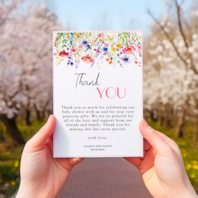 Colourful Wildflower Girl Baby Shower Thank You Card (Creator Uploaded)