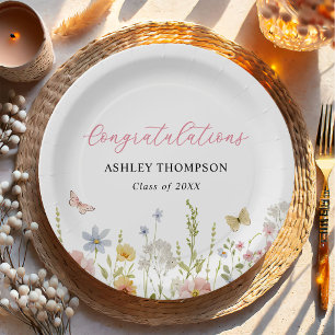 Colourful Wildflower Graduation Party Paper Plate