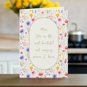 Colourful Wildflower Green Oval Mother's Day Holiday Card