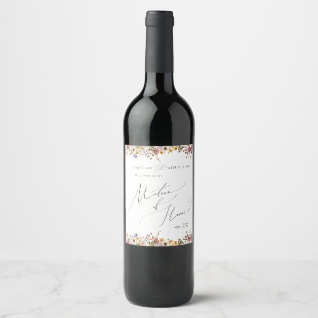 Colourful Wildflower | Matron Of Honour Proposal Wine Label (Front)