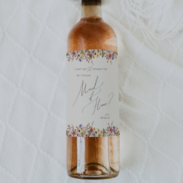 Colourful Wildflower Meadow | Beige Maid Of Honour Wine Label (Creator Uploaded)