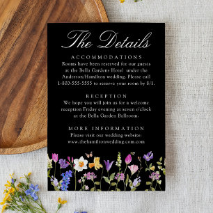 Colourful Wildflower Meadow Black Wedding Details Enclosure Card
