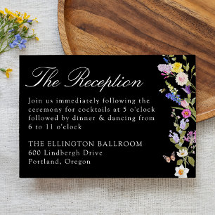 Colourful Wildflower Meadow Black Wedding Receptio Enclosure Card
