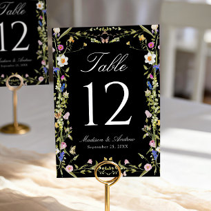 Colourful Wildflower Meadow Black Wedding Table Number