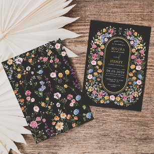 Colourful Wildflower Meadow Chalkboard Wedding Invitation