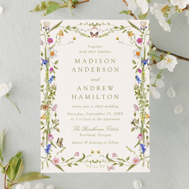 Colourful Wildflower Meadow Cream Wedding Invitation (Creator Uploaded)