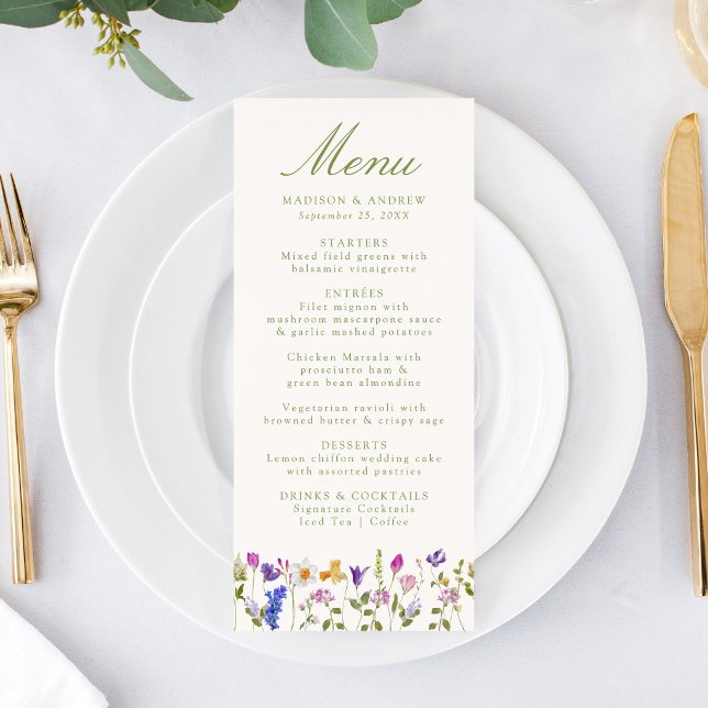 Colourful Wildflower Meadow Cream Wedding Menu (Creator Uploaded)