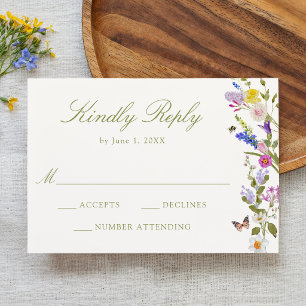Colourful Wildflower Meadow Cream Wedding RSVP Card