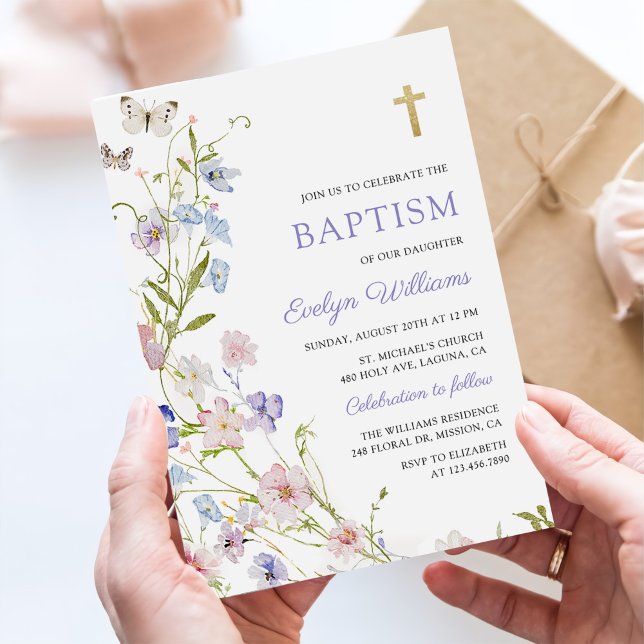 Colourful Wildflower Meadow Girl Baptism  Invitation (Creator Uploaded)
