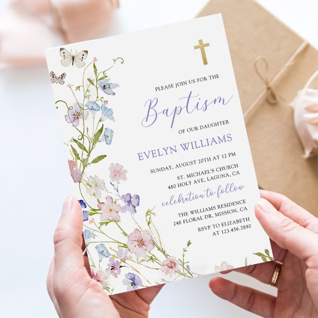 Colourful Wildflower Meadow Girl Baptism  Invitation (Creator Uploaded)