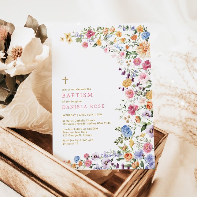 Colourful Wildflower Meadow Girl Baptism Invitation (Creator Uploaded)