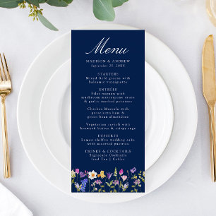 Colourful Wildflower Meadow Navy Wedding Menu