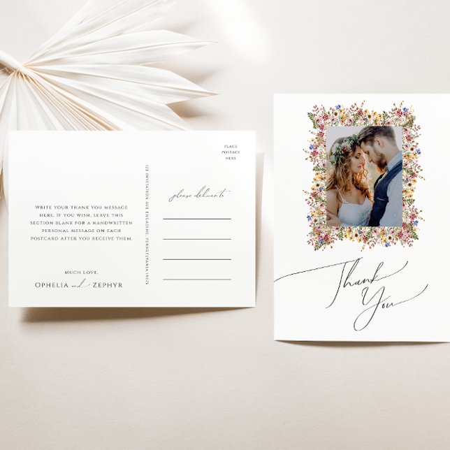 Colourful Wildflower Meadow Photo Wedding Thank Yo Postcard (Creator Uploaded)