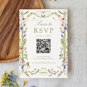 Colourful Wildflower Meadow QR Code Wedding RSVP Card