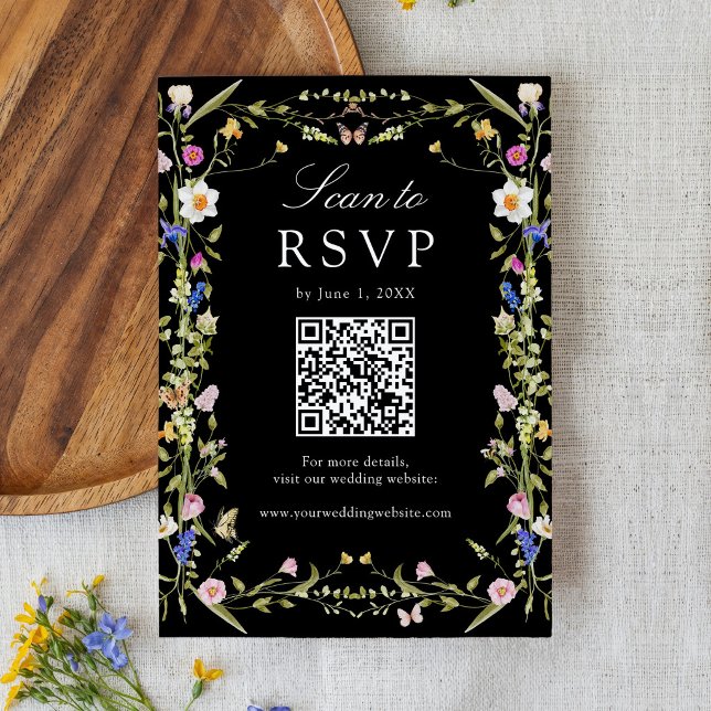 Colourful Wildflower Meadow QR Code Wedding RSVP Card (Creator Uploaded)