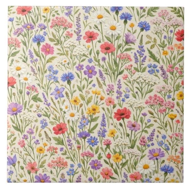 Colourful Wildflower Meadow Seamless Pattern Tile (Front)