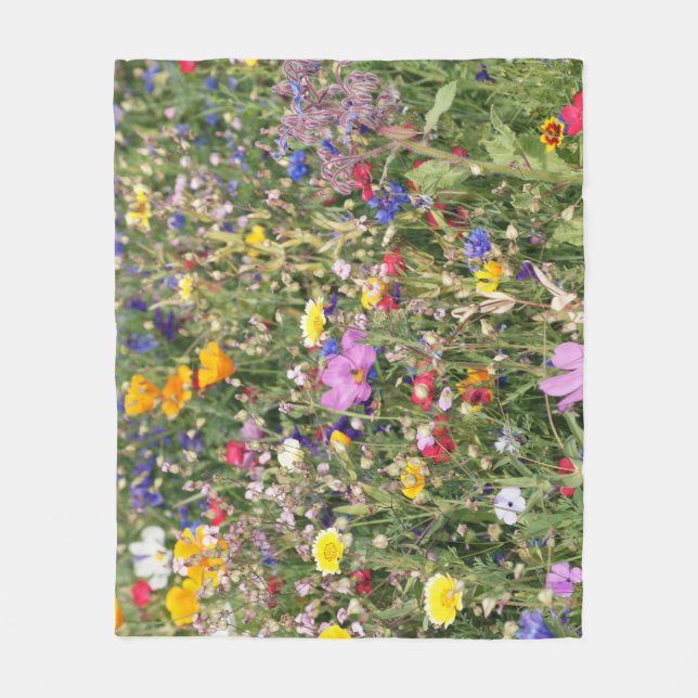 Colourful wildflower meadow, vibrant pattern. fleece blanket (Front)