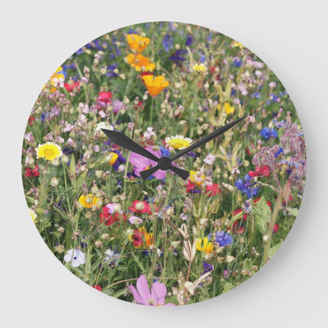 Colourful wildflower meadow, vibrant pattern. large clock (Front)