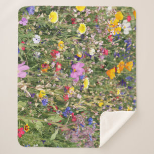 Colourful wildflower meadow, vibrant pattern. sherpa blanket