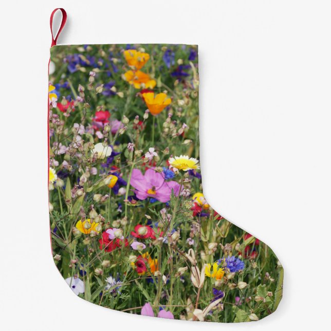 Colourful wildflower meadow, vibrant pattern. small christmas stocking (Front)