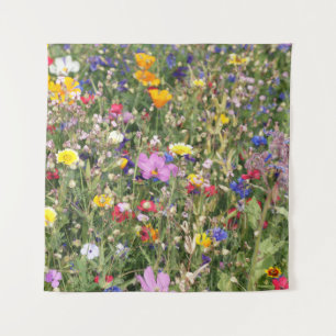 Colourful wildflower meadow, vibrant pattern. tapestry