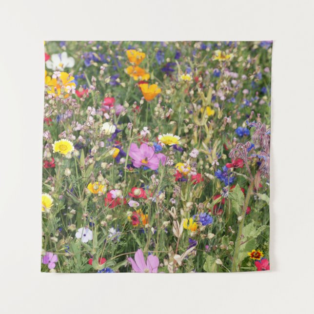 Colourful wildflower meadow, vibrant pattern. tapestry (Front)
