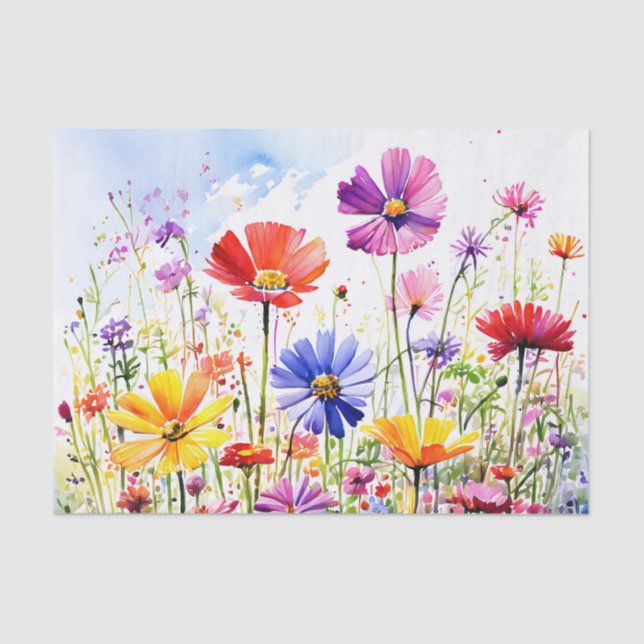 Colourful Wildflower Meadow Watercolor Tissue Paper (Front)