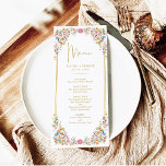 Colourful Wildflower Meadow Wedding Menu Card<br><div class="desc">These beautiful menu cards will add a perfect touch to your wedding / special occasion. The elegant design features vibrant watercolor spring flowers,  complimented with modern typography.</div>