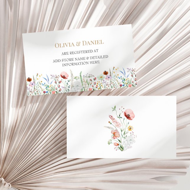 Colourful Wildflower Meadow Wedding Registry Enclosure Card (Colorful Wildflower Meadow Wedding Registry Enclosure Card on a sunny neutral dry palm leaf.)