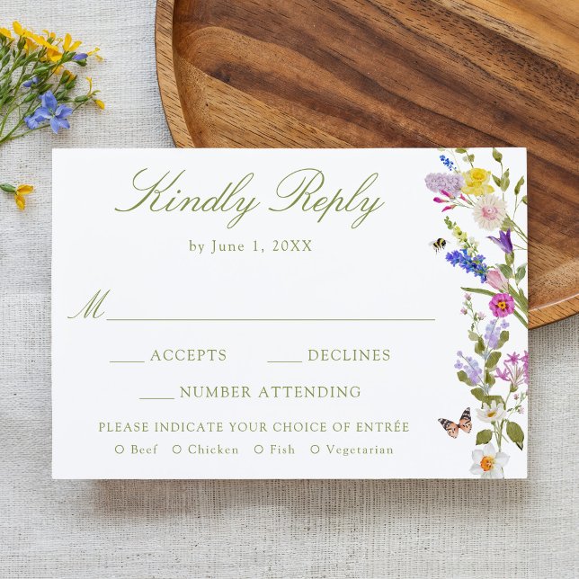 Colourful Wildflower Meadow Wedding RSVP Card (Creator Uploaded)