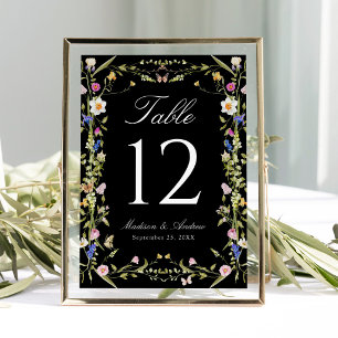 Colourful Wildflower Meadow Wedding Table Number
