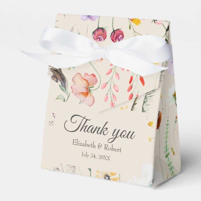 Colourful Wildflower Meadow Wedding Thank You Favour Box (Front Side)