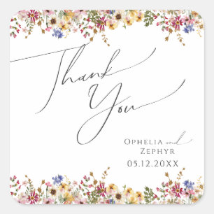 Colourful Wildflower   Meadow Wedding Thank You Square Sticker
