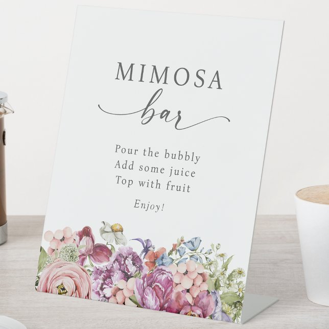 Colourful Wildflower Mimosa Bar Sign (Colorful Jewel Tone Wildflower Mimosa Bar Sign by Painted Paperie
)