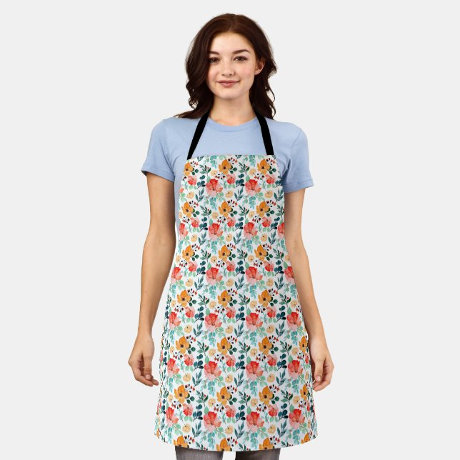 Colourful Wildflower Mixed Floral Pattern Apron (Worn)