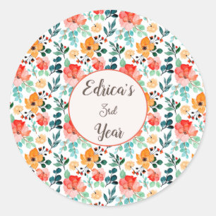Colourful Wildflower Mixed Floral Pattern Classic Round Sticker