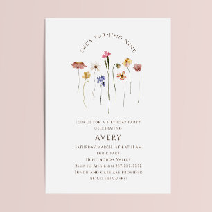 Colourful Wildflower Ninth Birthday Party Invitation