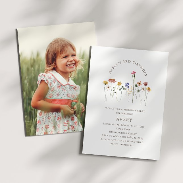 Colourful Wildflower Photo Kids Birthday Party Invitation (Creator Uploaded)