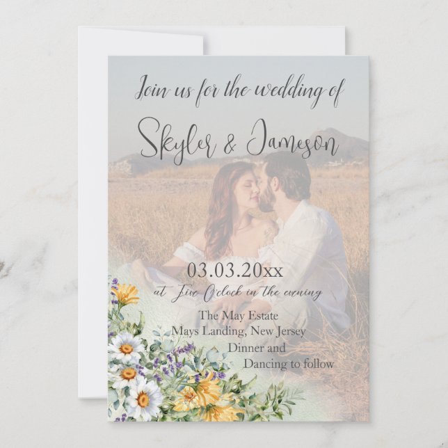 Colourful Wildflower Photo QR Code Wedding Invitation (Front)