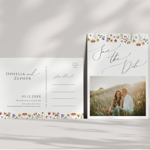 Colourful Wildflower Photo Save The Date Postcar Invitation Postcard