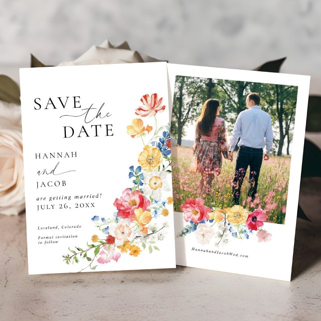 Colourful Wildflower Photo Wedding Save The Date (Creator Uploaded)