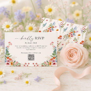 Colourful Wildflower QR Code Wedding RSVP Card