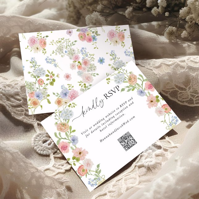 Colourful Wildflower QR Code Wedding RSVP Card (Creator Uploaded)