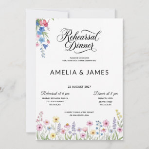 Colourful wildflower rehearsal dinner invitation