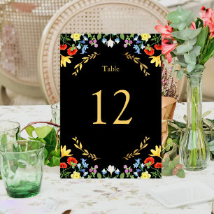  Colourful Wildflower Rustic Floral Black Wedding Table Number