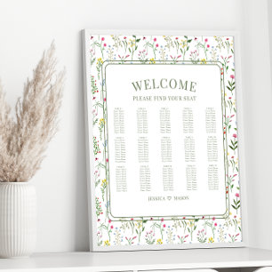 Colourful wildflower rustic wedding seating chart