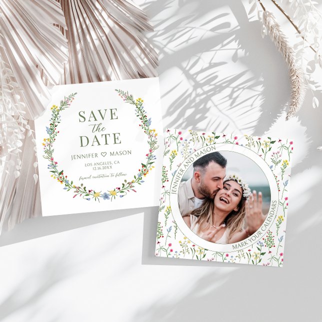 Colourful wildflower Save the Date photo invitatio (Creator Uploaded)