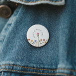 Colourful Wildflower She's A Wild One Birthday 6 Cm Round Badge<br><div class="desc">This colourful wildflower she's a wild one birthday button is perfect for your simple, whimsical, boho rainbow summer celebration. The bright, enchanted pink, yellow, orange, and gold colour florals give this product the feel of a minimalist, elegant, vintage hippie spring garden. The modern design is artsy and delicate, portraying a...</div>