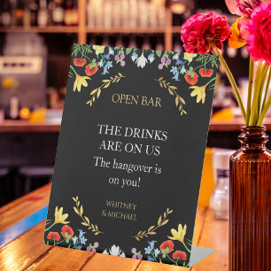 Colourful Wildflower Spring Floral Open Bar Weddin Pedestal Sign