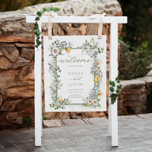 Colourful Wildflower Spring Wedding Welcome Sign